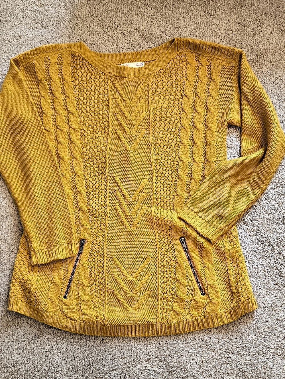 It's Our Time Cable Knit Sweater in Mustard Yellow Size Medium Like New